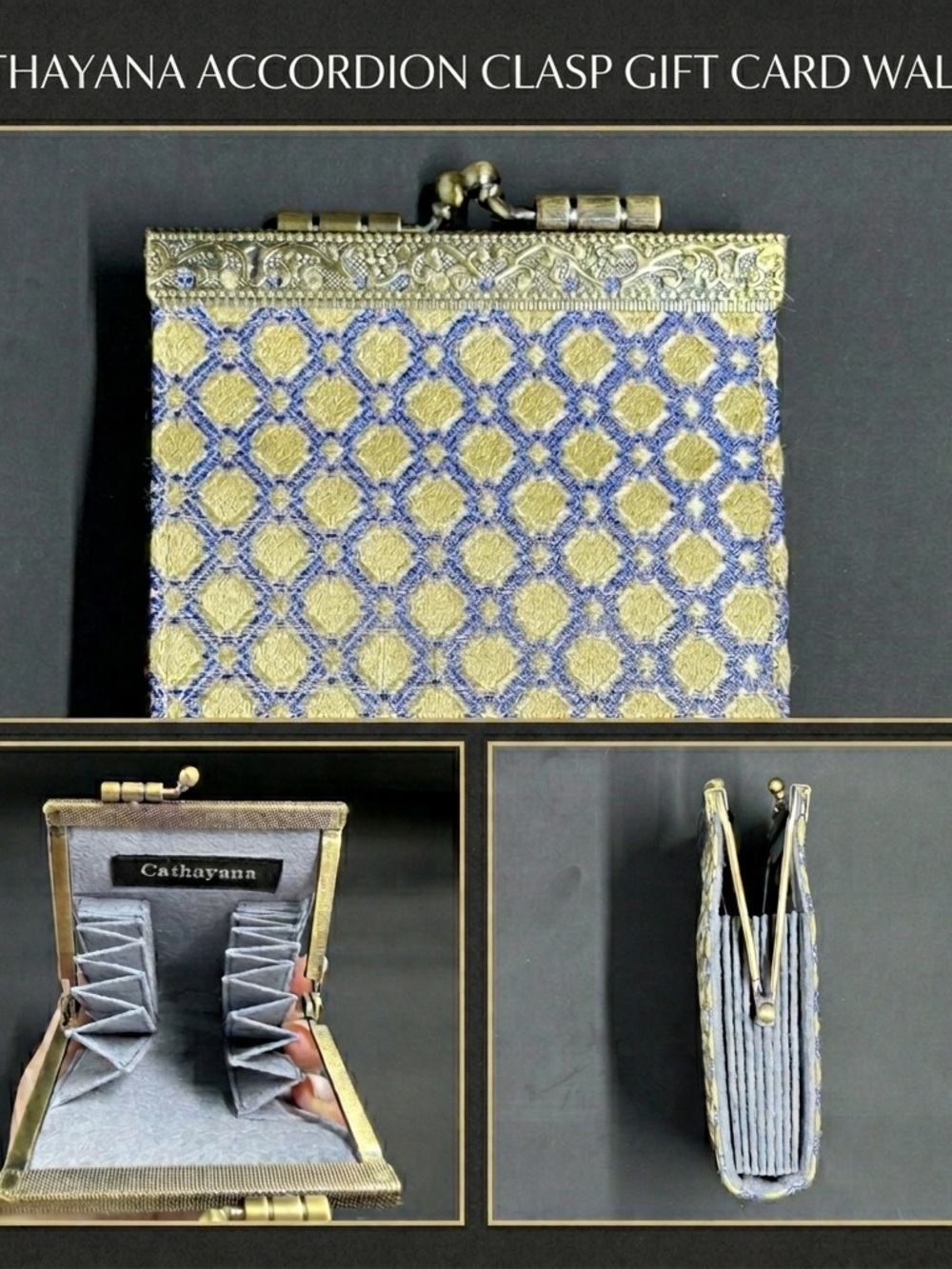 Gold and Blue Brocade Accordion Card Wallet